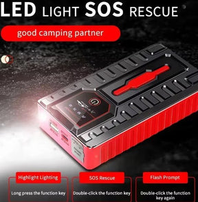 Booster Jumper Starter 12000mAh – Car Jump Starter, Power Bank, LED Flashlight & Air Compressor 🚗🔋